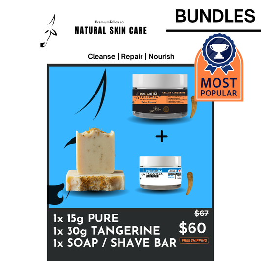 BUNDLE: 15g PURE, 30g Creamy Tangerine, SOAP / SHAVE Bar $60