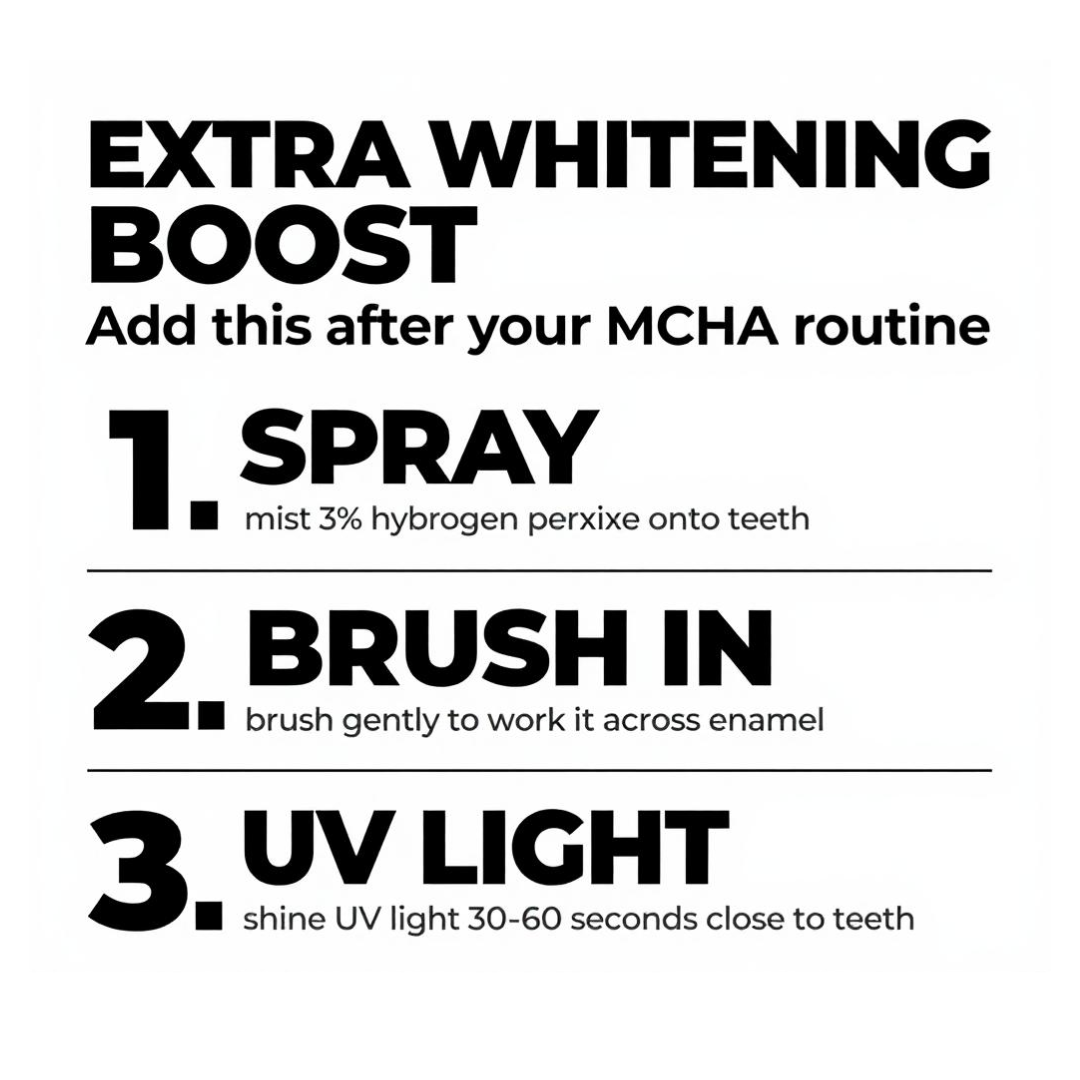 Image of extra whitening boost for mcha hydroxyapatite for naturalproducts.ca using UV light, 