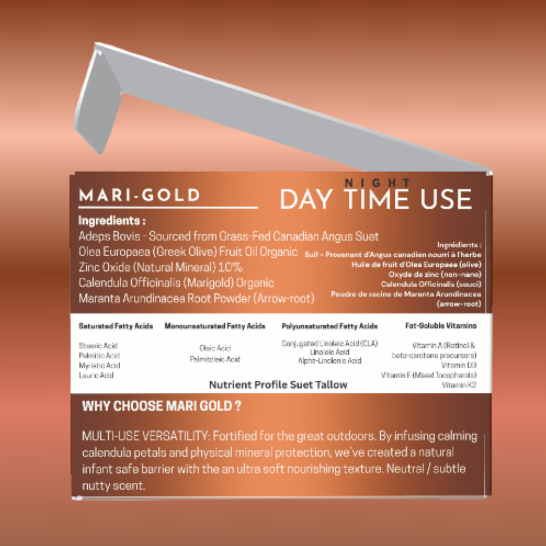 Box of Suet Tallow showing lipids and fatty acids in ingredients PremiumTallow.ca
