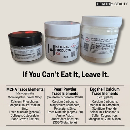 Mineral kit three jars mcha hydroxyapatite pearl powder eggshell calcium naturalproducts.ca showing trace mineral chart health and beauty
