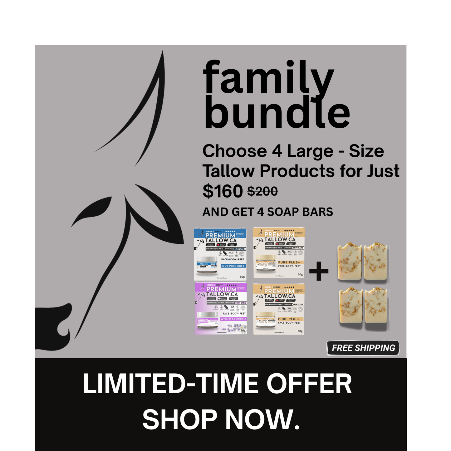 FAMILY BUNDLE 4 PACK MIX with 2x SUET SOAP / SHAVE Bars