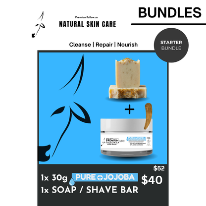 STARTER BUNDLE 30g PURE+JOJOBA, SOAP / SHAVE BAR $40