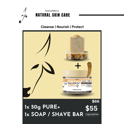 Large PURE PLUS+ (Unscented) & PREMIUM SUET SOAP / SHAVE BAR SET