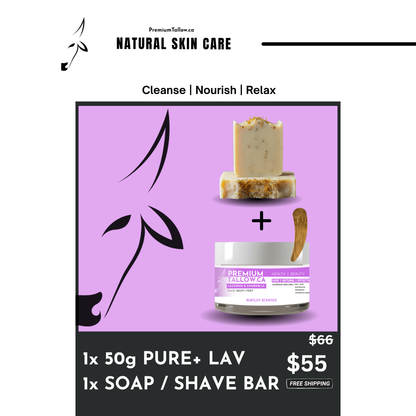 Large PURE+ LAVENDER & CHAMOMILE Balm & PREMIUM SUET SOAP / SHAVE BAR SET