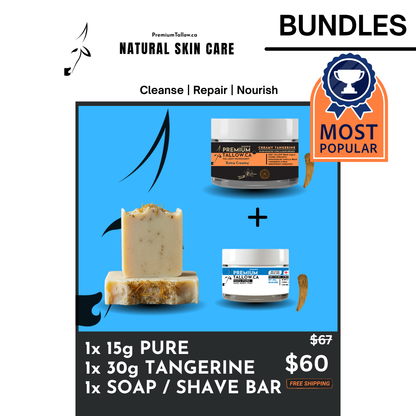BUNDLE: 15g PURE, 30g Creamy Tangerine, SOAP / SHAVE Bar $60