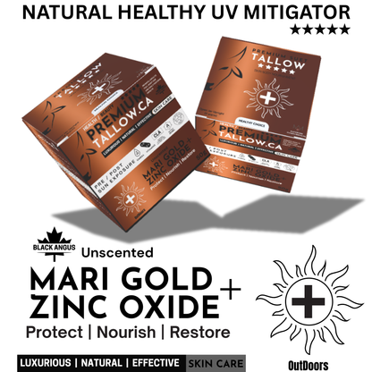 Box Natural Sun screen suet tallow and Zinc Oxide Tallow Balm for baby skin issues and outdoor protection. Sold on PremiumTallow.ca, Amazon, Retail and Stores across Canada.