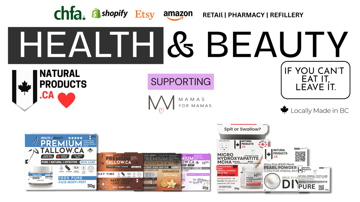 Image of premiumtallow.ca collection of skin care products made in canada featuring hydroxyapatite and pearl powder for retail amazon etsy and distribution 2023-2026 top rated manufacturer canada.